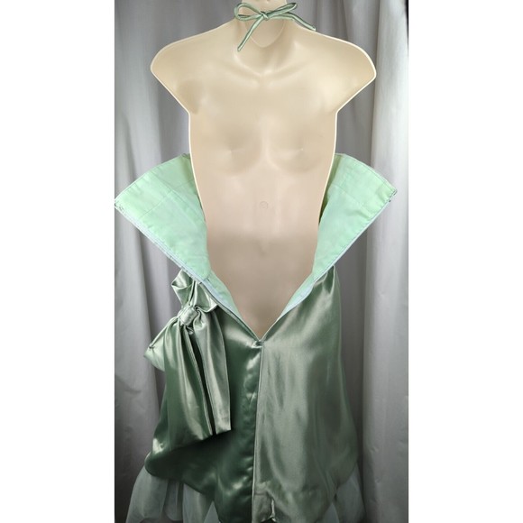 Vintage 50s Tulle Prom Dress Seafoam Green Satin Silk Halter Ruched Mint XXS XS - Picture 11 of 13